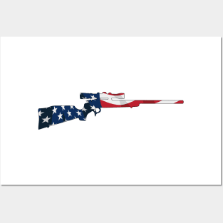 Patriotic Hunting Rifle with Scope and USA Flag Overlay Posters and Art